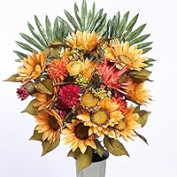 Cemetery Flowers, Sympathy Flowers, Artificial Silk Flowers for Grave, Memorial Flower Arrangements for Decorating Tombs. for Memorial Day, Mother's Day, Father's Day (Bouquet_Sunflower)