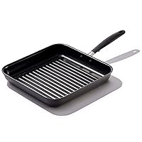 OXO Good Grips 11” Square Grill Pan, 3-Layered German Engineered Nonstick Coating, Stainless Steel Handle with Nonslip Silicone, Black