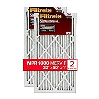Filtrete 20x30x1 AC Furnace Air Filter, MERV 11, MPR 1000, Micro Allergen Defense, 3-Month Pleated 1-Inch Electrostatic Air Cleaning Filter, 2 Pack (Actual Size 19.81 x 29.81 x 0.81 in)