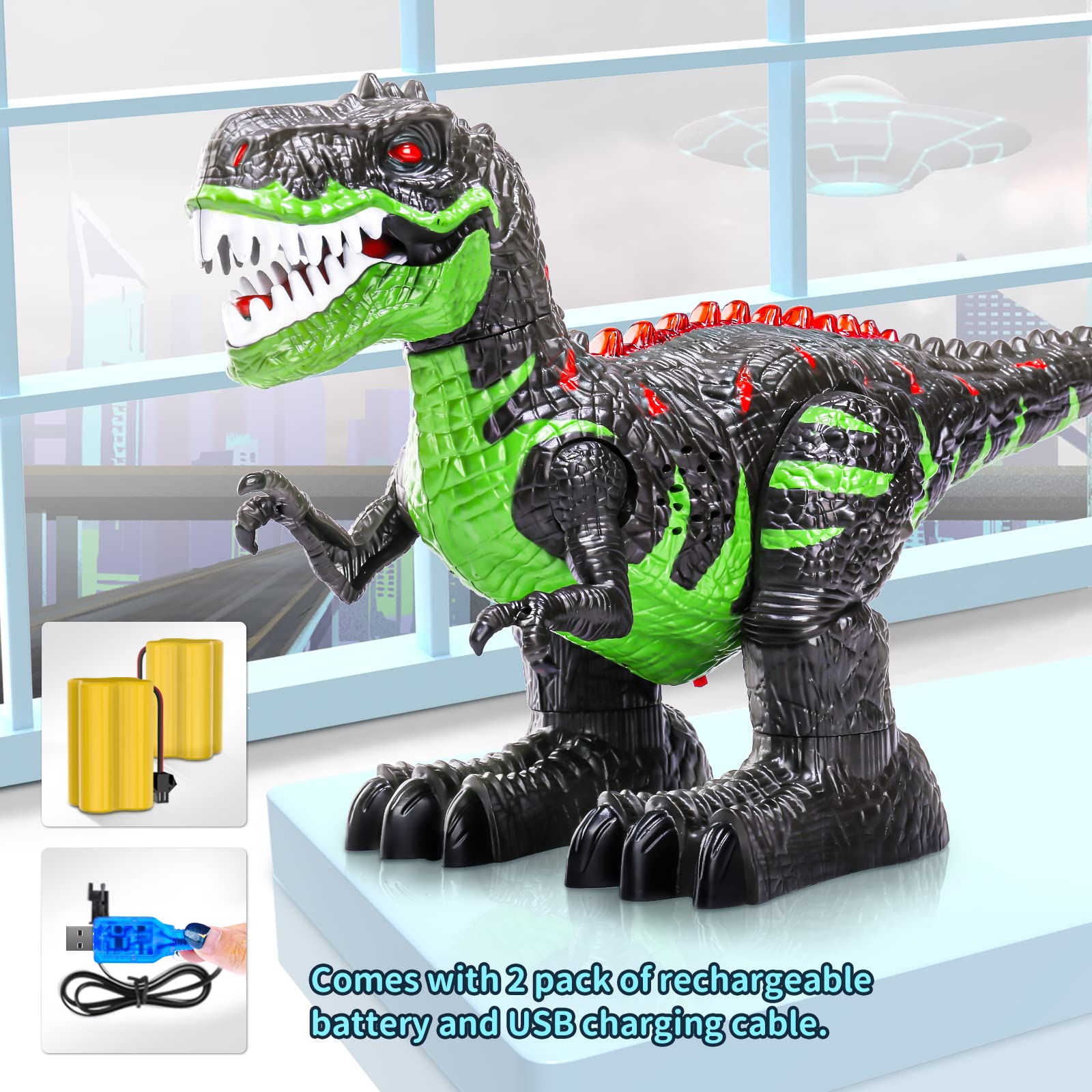 TEMI 2.4G Remote Control T-rex Jurassic Dinosaur Toy for Kids 3-5, Rechargeable Electric Walking Realistic Tyrannosaurus Dino Robot with Light & Sounds, Birthday Gift for 3 4 5 6 7 8 Years Boys Girls
