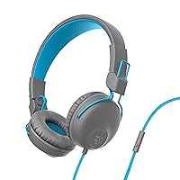 JLab Studio On-Ear Headphones, Wired Headphones, Gray/Blue, Tangle Free Cord, Ultra-Plush Faux Leather with Cloud Foam Cushions, 40mm Neodymium Drivers with C3 Sound