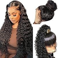 360 Lace Front Wigs Human Hair,Deep Wave 200 Density 360 Full Lace Frontal Wigs Human Hair Pre Plucked with Baby Hair 360 HD Lace Front Wigs Human Hair Can Make High Ponytail and Bun (18 Inch)