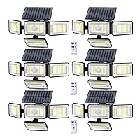 Mokot Solar Outdoor Lights, 288LED IP65 Waterproof Motion Sensor Outdoor Lights with Remote Control, 2500LM 4 Heads Solar Flood Wall Lights for Outside Yard - 6PACK Cool White