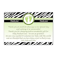 30 Personalized Thank You Cards Green Black Jungle Zebra Baby Feet Design Shower Party Photo Paper
