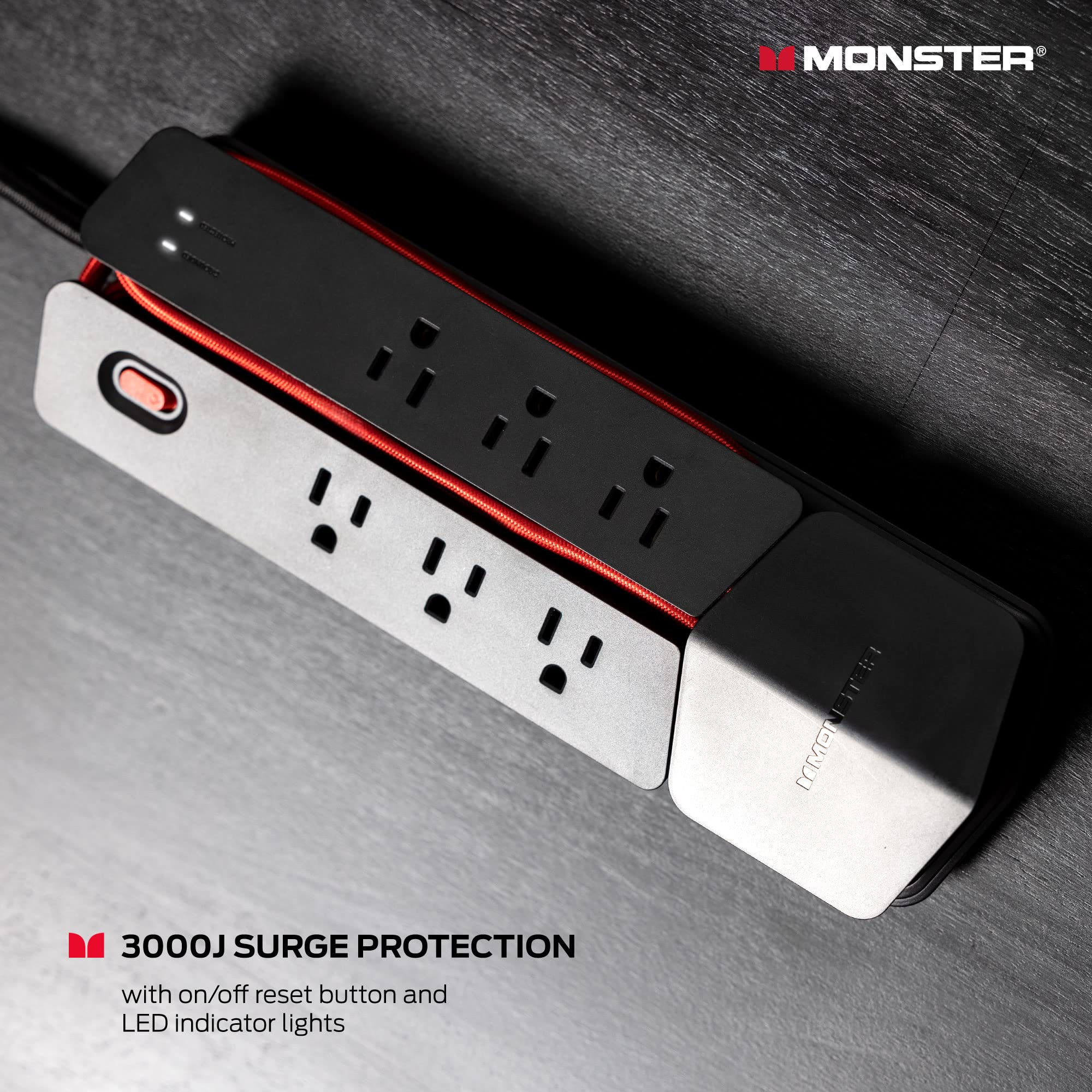 Monster Power Center Vertex Surge Protector with Detachable USB Power Strip , Surge Protector Power Strip - 6 AC Outlets, 2 USB-A Ports &1 USB-C Port