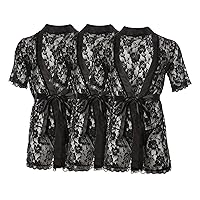 Men's Sexy Lace Lingerie Bathrobe Transparent Naughty Pajamas Suit Mesh Perspective Temptation Nightgown