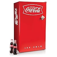 Nostalgia Coca-Cola Refrigerator with Freezer, 3.2 Cu. Ft., Adjustable Temperature Cools as Low as 32 Degrees, Bottle Opener, Ice Cube Tray, Scraper Included, Red