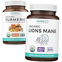 Turmeric & Lions Mane (1-Month Supply) Mindful Turmeric Bundle of Organic Turmeric Curcumin with Black Pepper & Ginger (120 Caps) & Organic Lions Mane Mushroom 10:1 Extract (60 Caps)