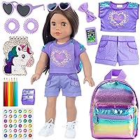 18 Inch Girl Doll Clothes and Accessories School Supplies Playset with Doll Clothes,School Bags, Sunglasses, Pencils, Pencil Sharpener, Notebooks, Phone, Hair Clip, Stickers and etc.