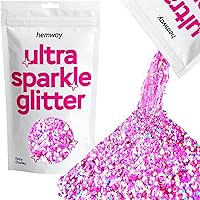 Hemway Premium Ultra Sparkle Glitter Multi Purpose Metallic Flake for Arts Crafts Nails Cosmetics Resin Festival Face Hair - Pink Holographic - Extra Chunky (1/24
