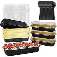 Loaf Mini Cake Pans With Lids, 30PCS 6.8OZ 200ML Disposable Mini Aluminum Pans With Lids Individual Cake Pans with Lids Cupcakes Pan For Mothers Day Gifts from Daughter, Black Gold