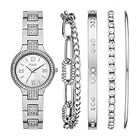 Folio Women's Glitz Silver-Tone Watch and Bracelet Gift Set (Model: FMDFL2049)