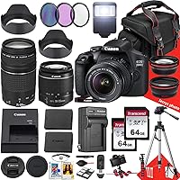Canon EOS 2000D / Rebel T7 DSLR Camera with Canon EF-S 18-55mm F/3.5-5.6 DC III Zoom and EF 75-300mm f/4-5.6 III Lens + 128 GB Memory + Extra Battery + Tripod + More (33pc Bundle)