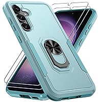 Janmitta for Samsung Galaxy S24 Case with Screen Protector[2 Pack],Heavy Duty Shockproof Full Body Protective Cover Built in Rotatable Metal Ring Holder Kickstand,2024 Mint Green