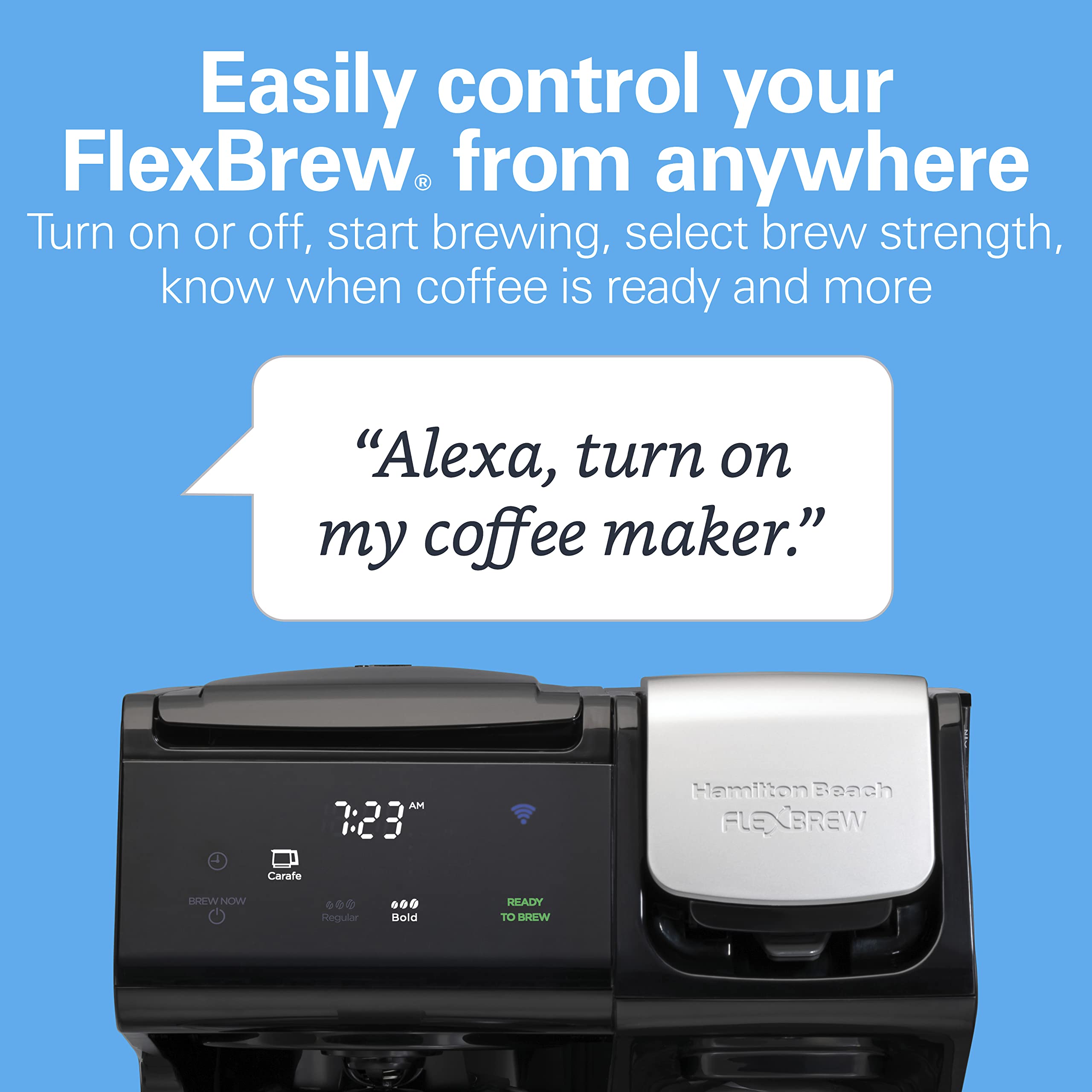 Hamilton Beach FlexBrew Trio 2-Way Works with Alexa Smart Coffee Maker, Compatible with K-Cup Pods or Grounds, Single Serve or Full 12c Pot, 56 oz. Removable Reservoir, Black (49911)