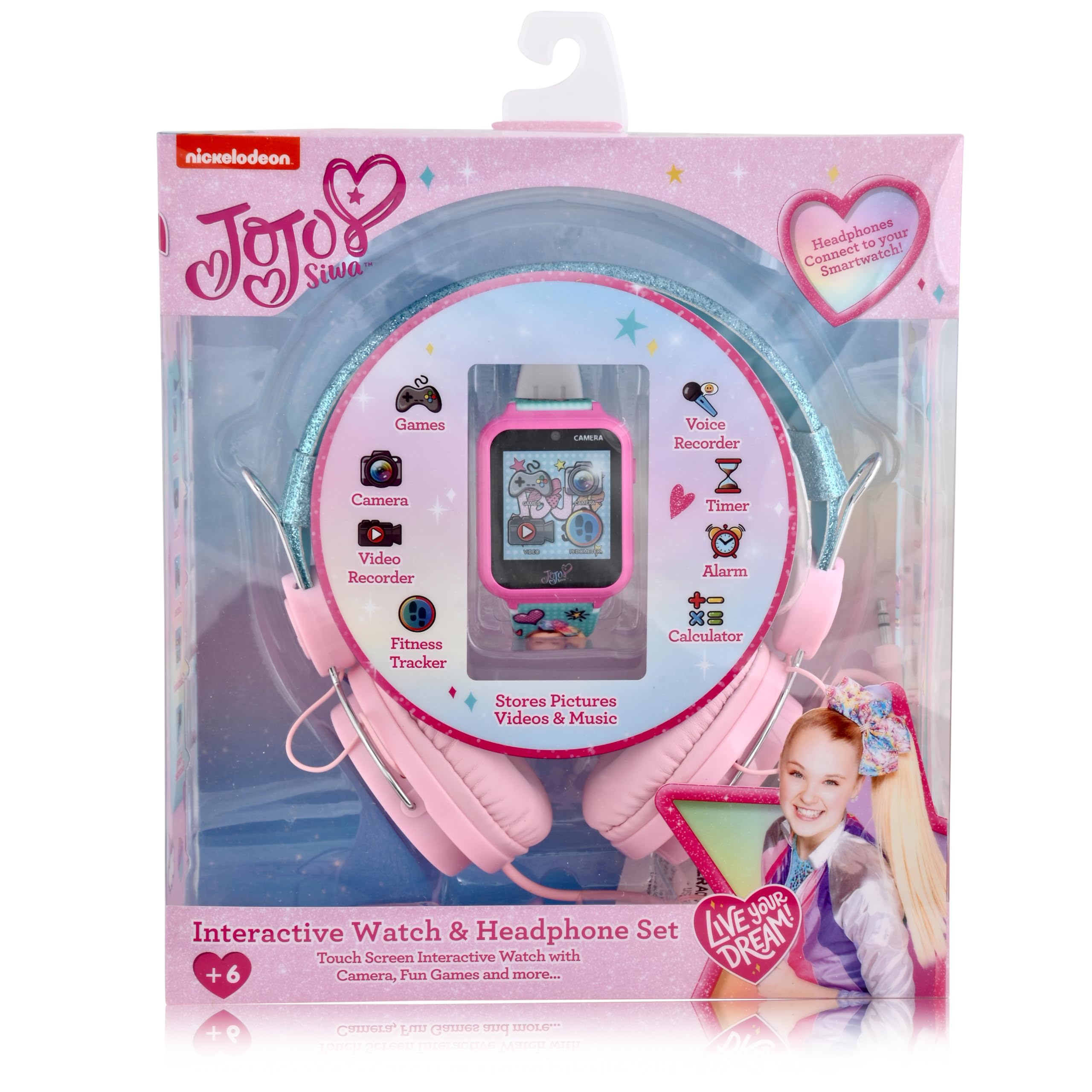 Accutime JoJo Siwa Nickelodeon Educational Learning Smart Watch Toy for Girls with Matching Green and Pink Headphones (Model: JOJ40159AZ)