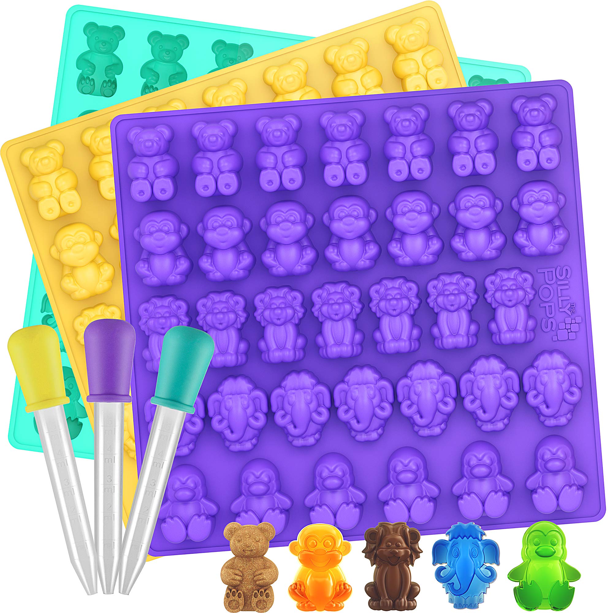 Large Gummy Bear Mold Bpa Free - Set of 3-5 Animals - 3 Droppers, Silicone Gummy Molds, Candy Mold