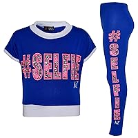 Girls Top Kids #Selfie Print Designer Crop Top & Graffiti Legging Set 7-13 Years