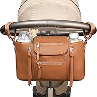 miss fong Stroller Organizer with Insulated Cup Holder Stroller Accessory Bag, Stroller Caddy Stroller Diaper Bag Stroller Storage with Adjustable Strap to Fit All Strollers (Brown)