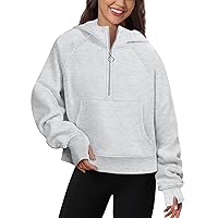 Womens Half Zip Hoodies Quarter Zipper Up Cropped Sweatshirt Long Sleeve Athletic Pullover Tops with Thumb Hole