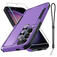 for Samsung Galaxy S24 Plus Case, Full Body Heavy Duty Rugged Shockproof Protective Phone Cover with Lanyard Strap, Tempered Glass Screen Protector and Camera Lens Cover, Lavender