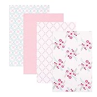 Luvable Friends Unisex Baby Cotton Flannel Receiving Blankets, Floral 4-Pack, One Size