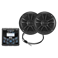 BOSS Audio Systems MCKGB450B.6 Weatherproof Marine Gauge Receiver and Speaker Package - IPX6 Receiver, 6.5 Inch Speakers, Bluetooth Audio, USB MP3, AM FM, NOAA Weather Band Tuner, No CD Player, Black