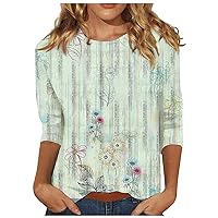 3/4 Sleeve Shirts for Women Cute Print Graphic Tees Blouses Casual Plus Size Basic Pullover Tops