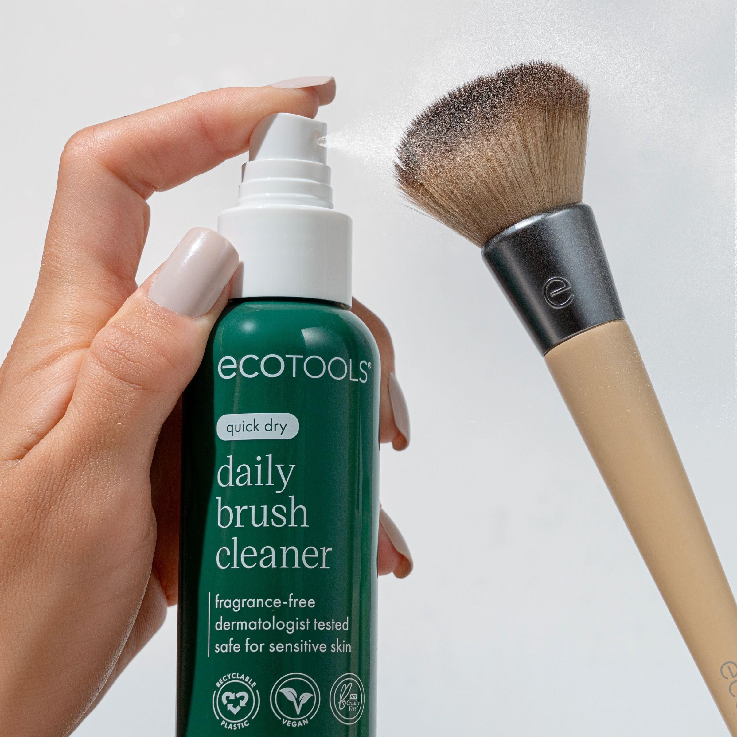 EcoTools Daily Brush Cleaner, Makeup Brush Cleanser Spray, Quick Drying Brush Spray, Fragrance Free & Dermatologist Tested, Travel Size, TSA Approved, Cruelty-Free & Vegan, 3 fl oz./89 ml. Bottle