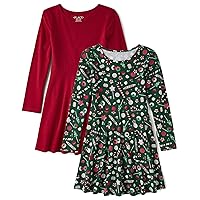 The Children's Place Girls' One Size Long Sleeve Fashion Skater Dress 2-Pack