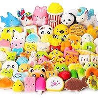 WATINC Random 70Pcs Squeeze Toys, Birthday Gifts for Kids Party Favors, Slow Rising Simulation Bread Squeeze Stress Relief Toys Goodie Bags Egg Filler, Keychain Phone Straps, 1 Jumbo Squeeze Include