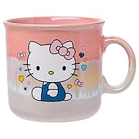 Silver Buffalo Sanrio Hello Kitty Sitting Hearts and Bows Reactive Glaze Ceramic Camper Mug, 20 Ounces