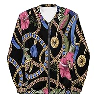 Unisex Bomber Jacket For Women Men Streetwear Pink flower Floral Frost Black