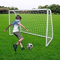 6'X4' Soccer Goal for Backyard Kids Portable Soccer Net with High-Strength Nets, Ground Stakes, Eight-Shaped Clasp, Strong PVC Frame & Weather Resistance Excellent Soccer Field Equipment