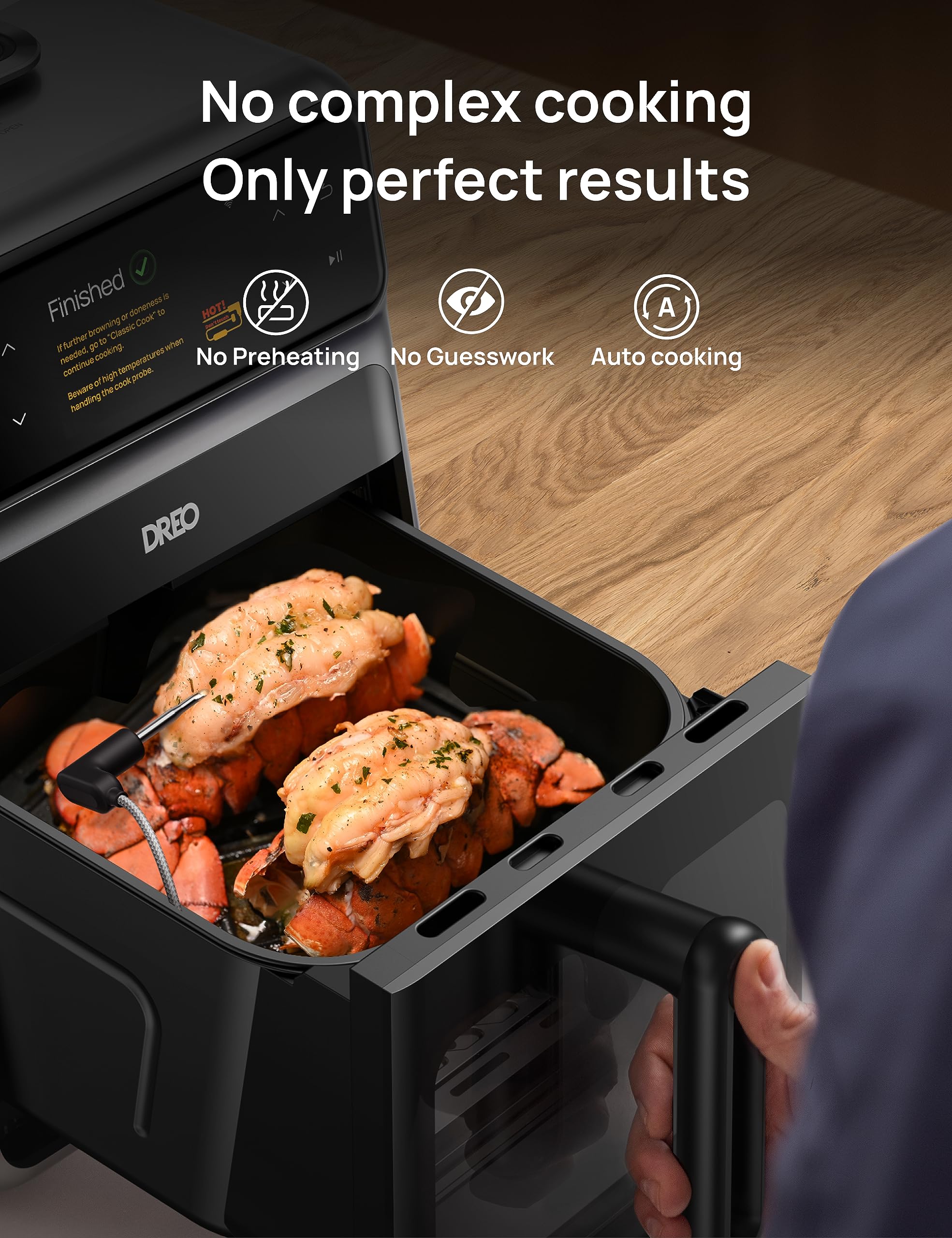 Dreo ChefMaker Combi Fryer, Cook like a pro with just the press of a button, Smart Cooker with Cook probe, Water Atomizer, 44+ Online Video Guides Recipes, 3 professional cooking modes, 6 QT