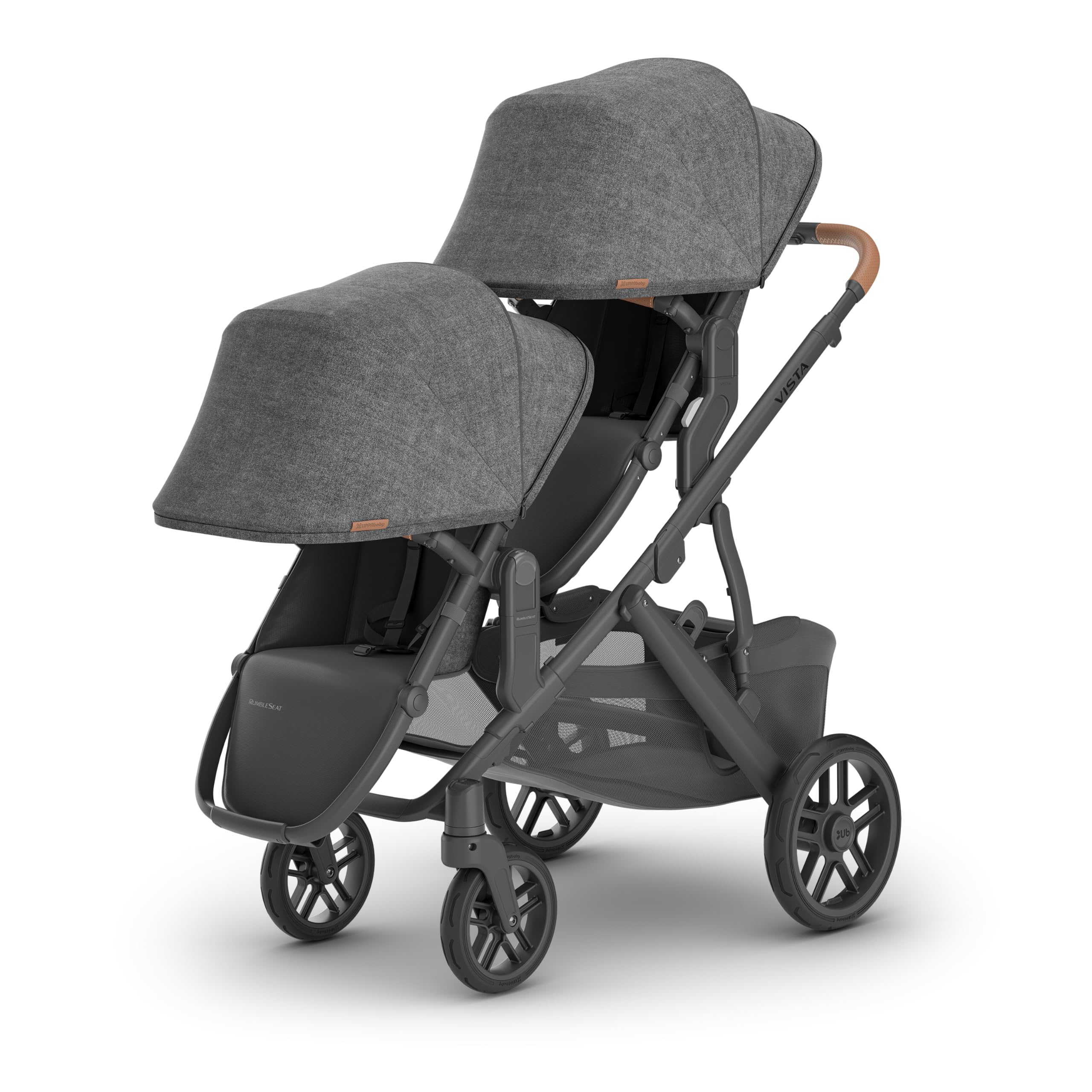 UPPAbaby RumbleSeat V2+ / Second Seat Accessory for Vista V2 Stroller/Includes Adapters/Greyson (Charcoal Mélange/Carbon Frame/Saddle Leather)