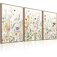 BINCUE Large Framed Floral Canvas Wall Art Colorful Wildflower Pictures Wall Decor for Living Room Bedroom Home Decor 3 Panel 16x24 Inches