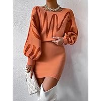 Women's Fashion Dress -Dresses Graphic Pattern Batwing Sleeve Sweater Dress Sweater Dress for Women (Color : Orange, Size : Medium)