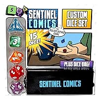 Greater Than Games | Sentinel Comics: Dice Set | Tabletop Role Playing Game Accessory | Superhero Storytelling | Includes 5 Custom Dice and Bag