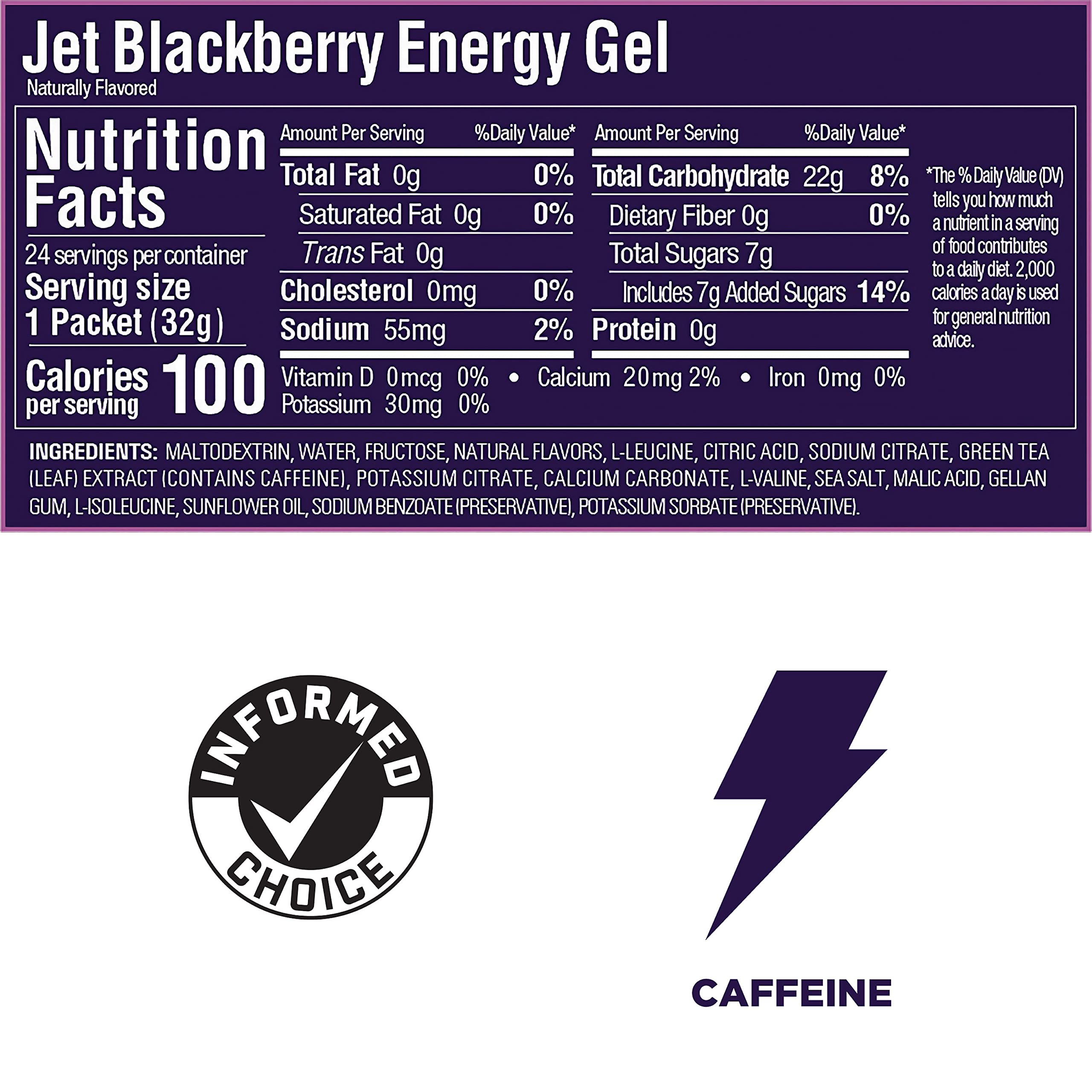 GU Energy Original Sports Nutrition Energy Gel, 24-Count, Jet Blackberry