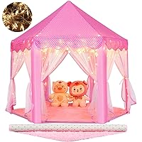 Monobeach Princess Tent Girls Large Playhouse Kids Castle Play Tent with Star Lights Toy for Children Indoor and Outdoor Games, 55'' x 53'' (DxH) (Pink Princess Tent with Play Mat)