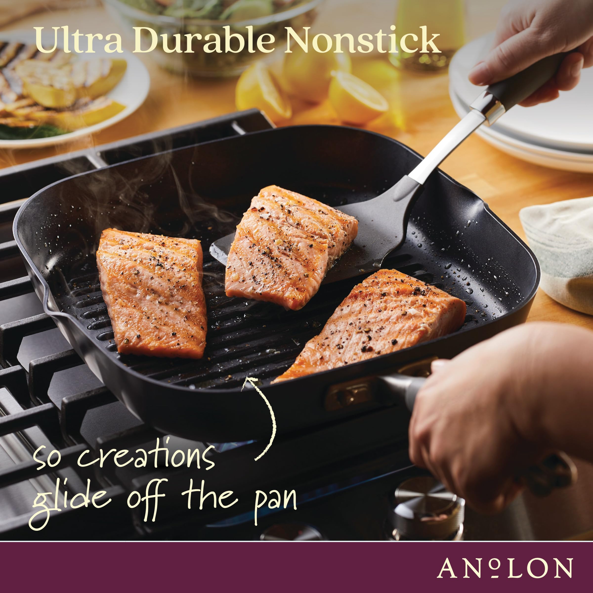 Anolon Advanced Hard Anodized Nonstick Square Griddle Pan/Grill with Pour Spout, 11 Inch, Graphite