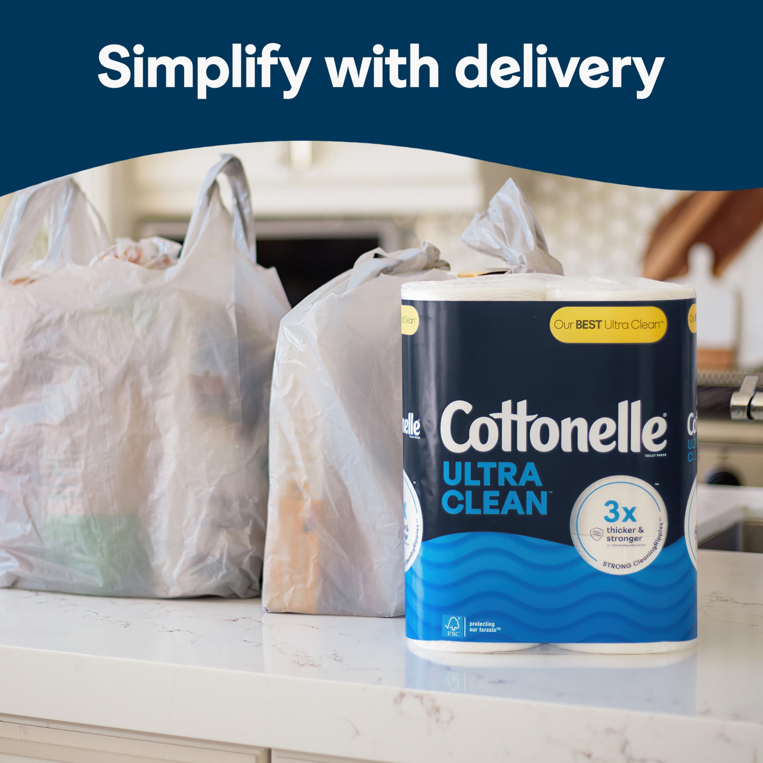 Cottonelle Ultra Clean Toilet Paper with Active CleaningRipples Texture, 32 Family Mega Rolls (32 Family Mega Rolls = 176 Regular Rolls) (8 Packs of 4), 353 Sheets Per Roll, Packaging May Vary