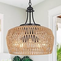 HMVPL Large Farmhouse Chandeliers for Dining Room, 5-Light Rattan Boho Chandelier Light Fixture with Wicker Lampshade, Coastal Hanging Pendant Lighting for Kitchen Island Bedroom Living Room Nursery