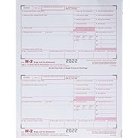 TOPS W2 Forms 2022, 6 Part W2 Forms, Laser/Inkjet Tax Form Sets for 50 Employees, Includes 3 W3 Forms (TX22991-22)