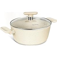 MICHELANGELO 4 Quart Stock Pot with Lid, Nonstick Soup Pot, Granite Cooking Pot with Lid, Induction Pot with Stay-cool Handle, 4 Qt Stockpot Non Stick Pot White