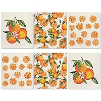 Whaline Orange Swedish Kitchen Dishcloth Fruit Pattern Absorbent Cotton Reusable Sponge Cloths Kitchen Towel Daily Cleaning Dishcloths for Party Home Housewarming Cleaning Counter Wipe, 7 x 8 in, 6Pcs
