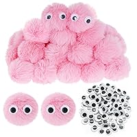 50pcs Acrylic Pink Pompom Balls 2 Inch Acrylic Pompoms Large Acrylic Pompoms Balls Halloween Costume Pom Poms Crafts Pom Poms with 100pcs Adhesive Eyes for Halloween Party Christmas DIY Crafts