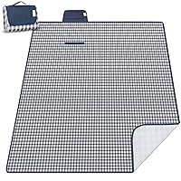 ZOMAKE Waterproof Picnic Blankets 80x60 - Extra Large Picnic Blanket for Outdoors - Foldable Portable Picnic Mat with Straps - Washable Picnic Mats for Picnic Camping Camping(Blue/White Check)