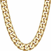LIFETIME JEWELRY Miami Curb Square Cut Cuban Link Chain Necklaces 24k Gold Plated (5mm & 9.5mm)